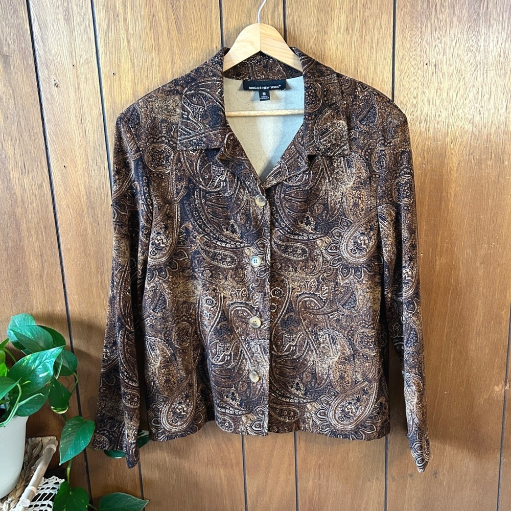 Vintage Briggs New York Womens‎ Brown Paisley Button Front Jacket Boho Western